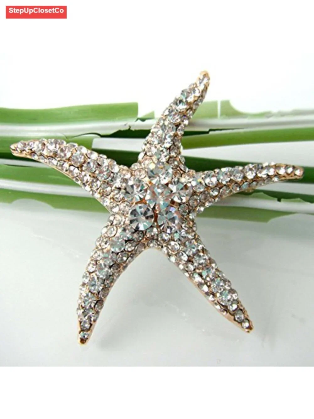 18k Gold Plated Multi-Color Crystal Starfish Brooch Pin